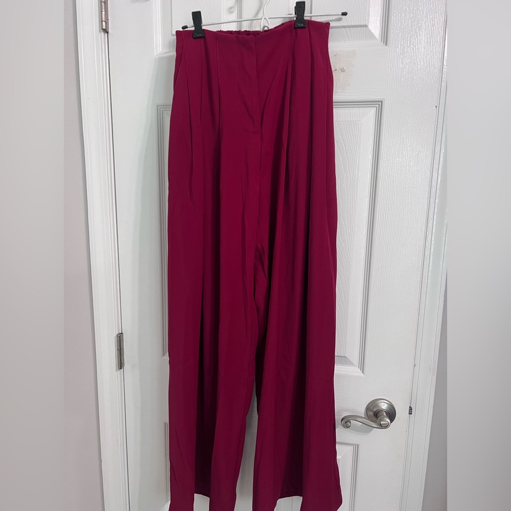 NWT | Evenuel Solstice Pleated Elegant Burgundy Wide Leg Pants, Size S